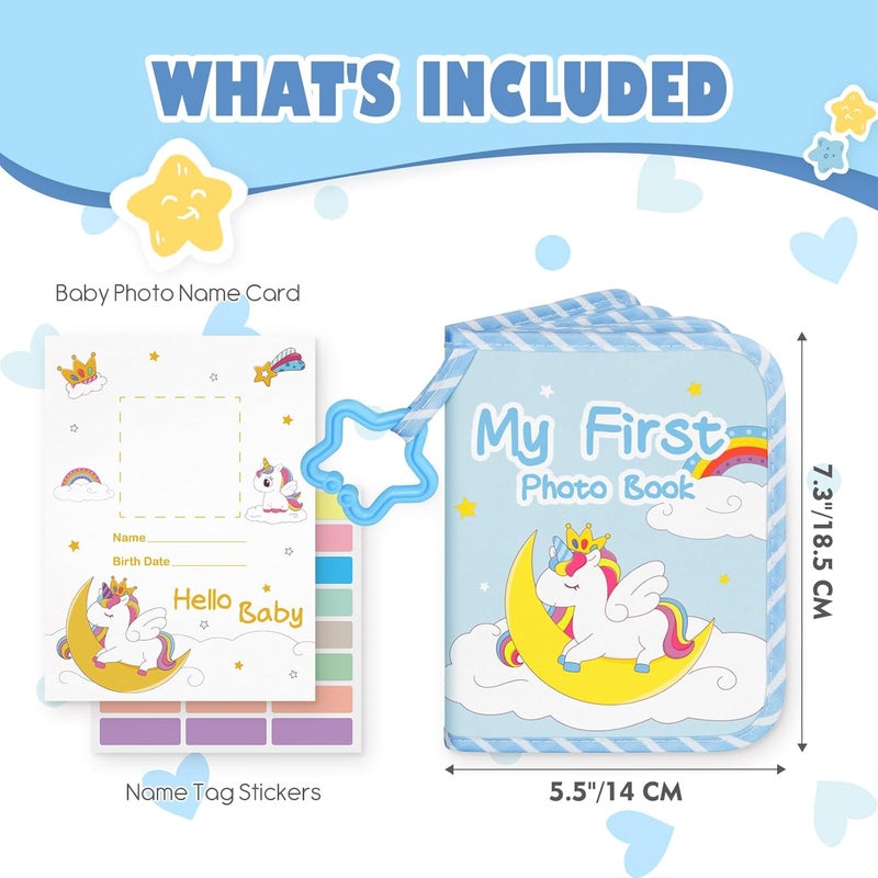 Lanpn Baby Photo Album Holds 17 4x6 Pictures, My First Soft Cloth Family Photo Book with Name Card & Name Tag Sticker, Fabric Kid Memory Keepsake Gift for Baby Shower Newborn Toddler Boy (Unicorn) - Image 2